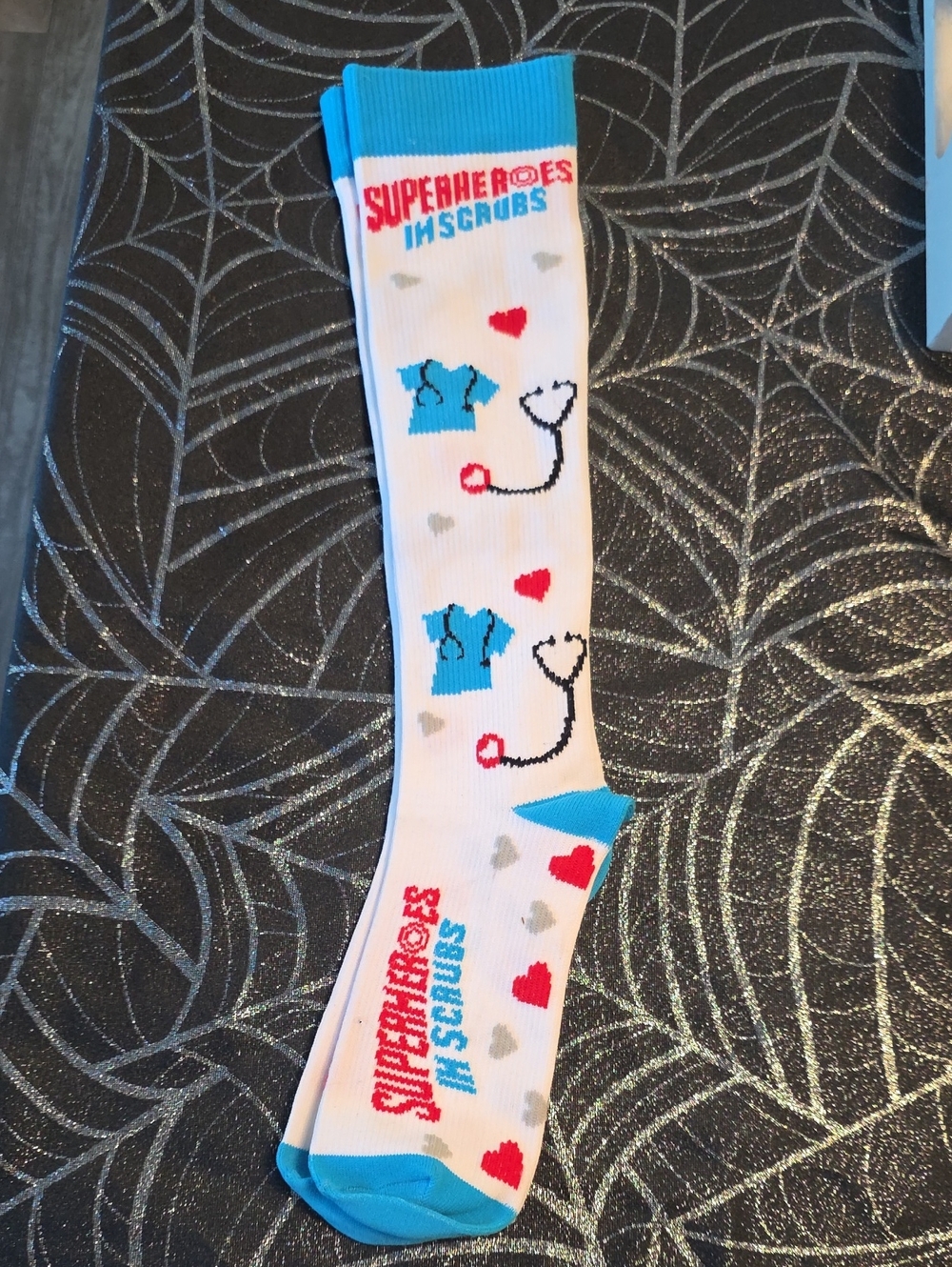 White & Blue Novelty Crew Socks